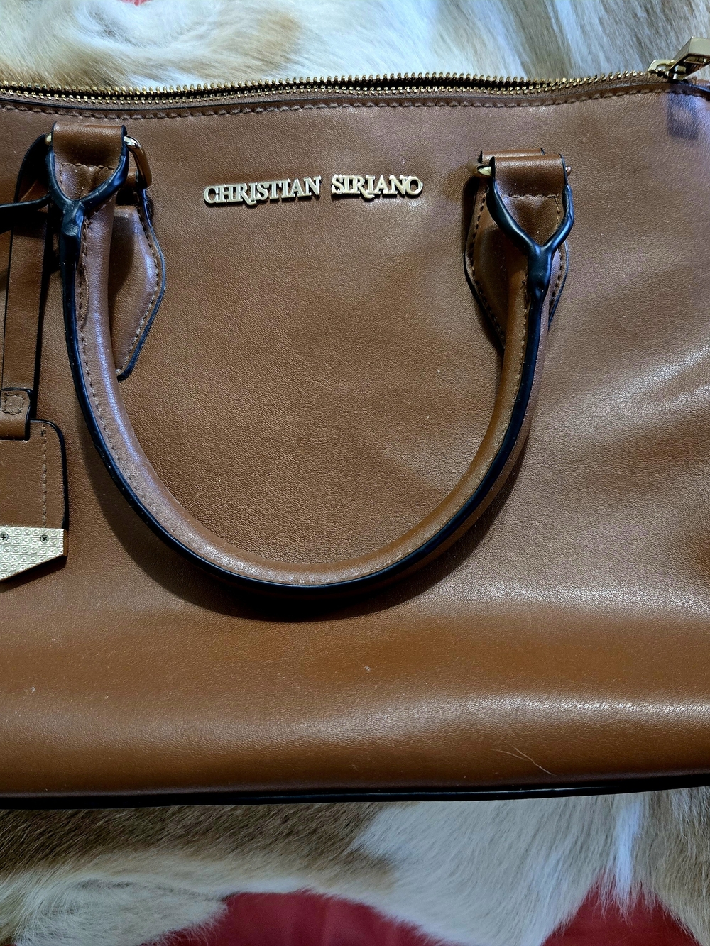 Christian Siriano Cognac Brown Leather Satchel